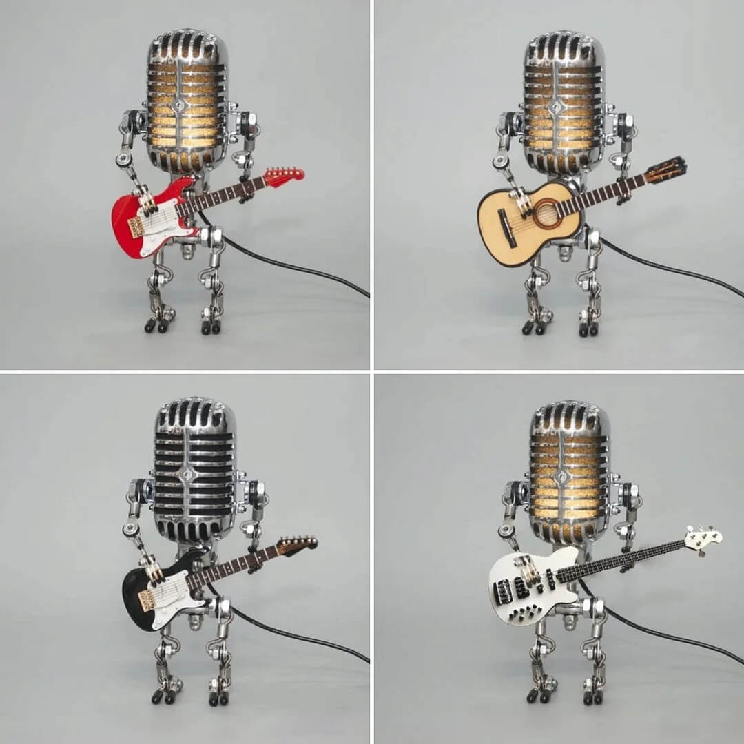 MicBots - Vintage Microphone LED Robots with Musical Instruments