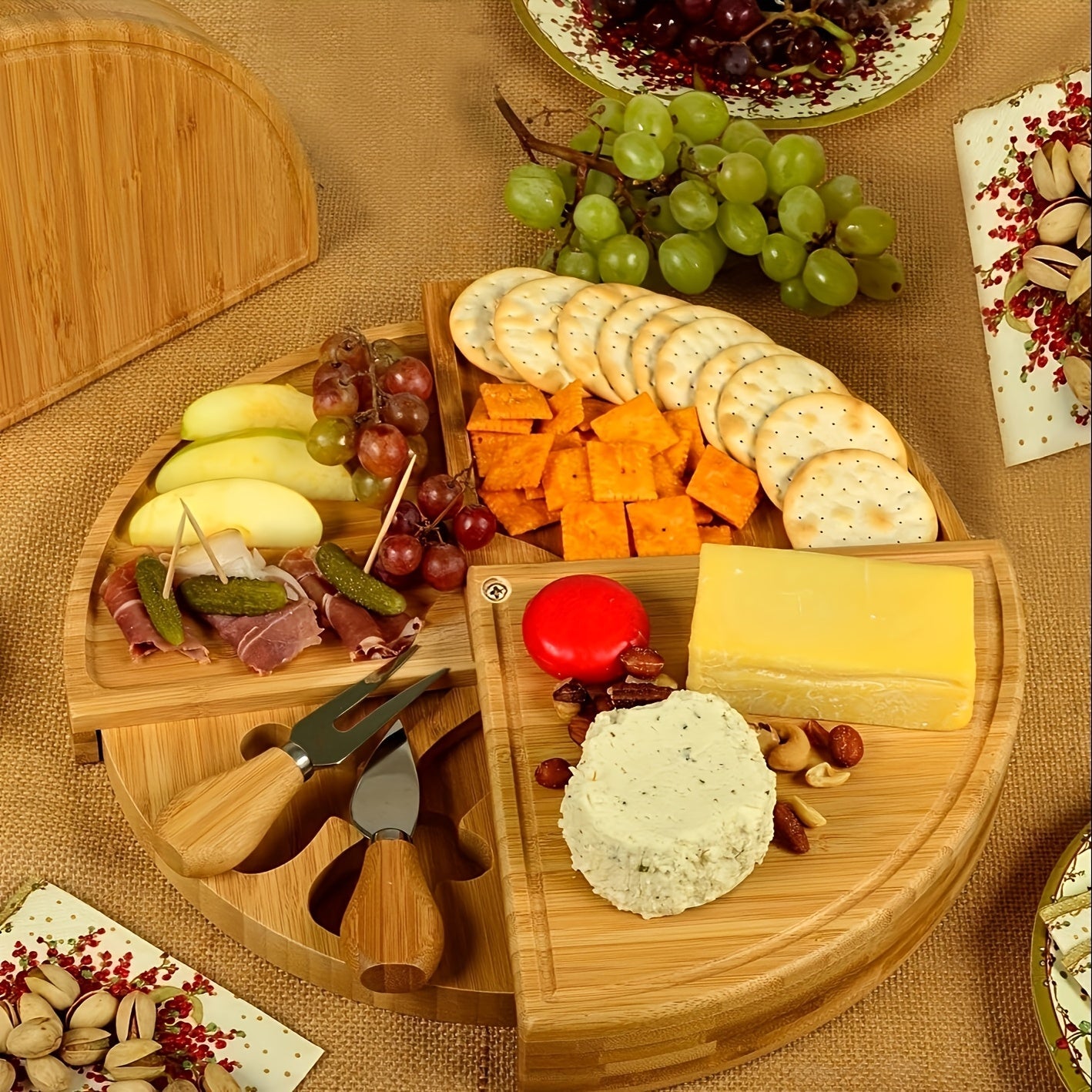 Eleganza - Multi-Compartment Bamboo Cheese Board with Cutlery