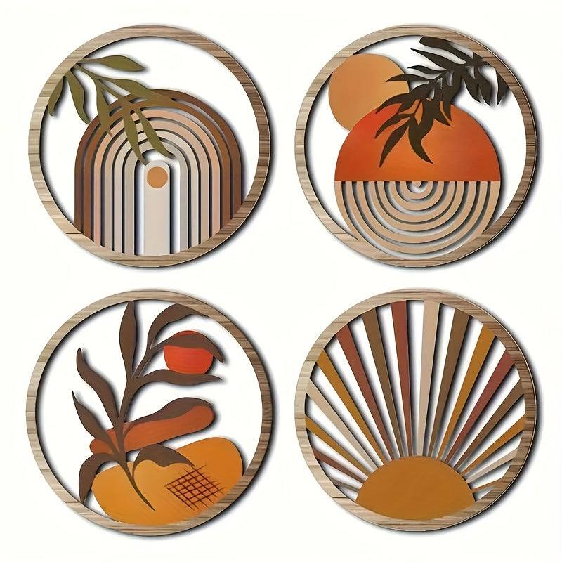 RuralAura Boho Wooden Wall Art Set – Rustic Carved Hanging Sculptures