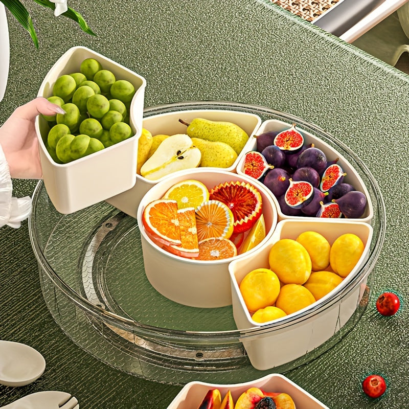 RevolveBites Rotating Snack Organizer – Round Plastic Divided Food Storage Container