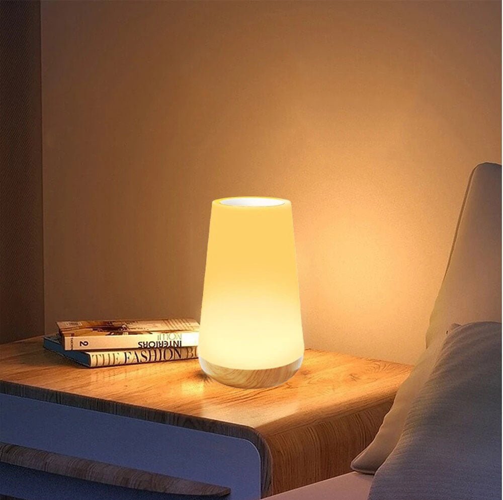 LumiNest - Modern Bedside Table Lamp with Wood Base