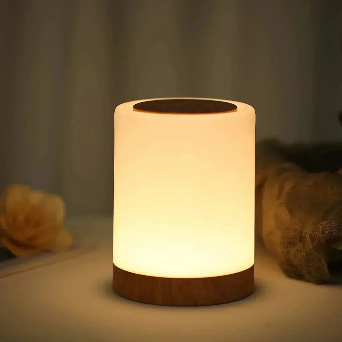 LumiNest - Modern Bedside Table Lamp with Wood Base