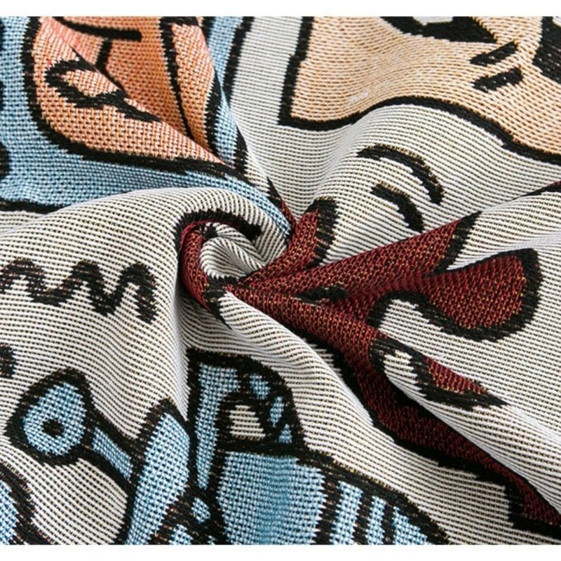 Artistic Puzzle Throw Blanket | Vibrant Design with Tassel Accents