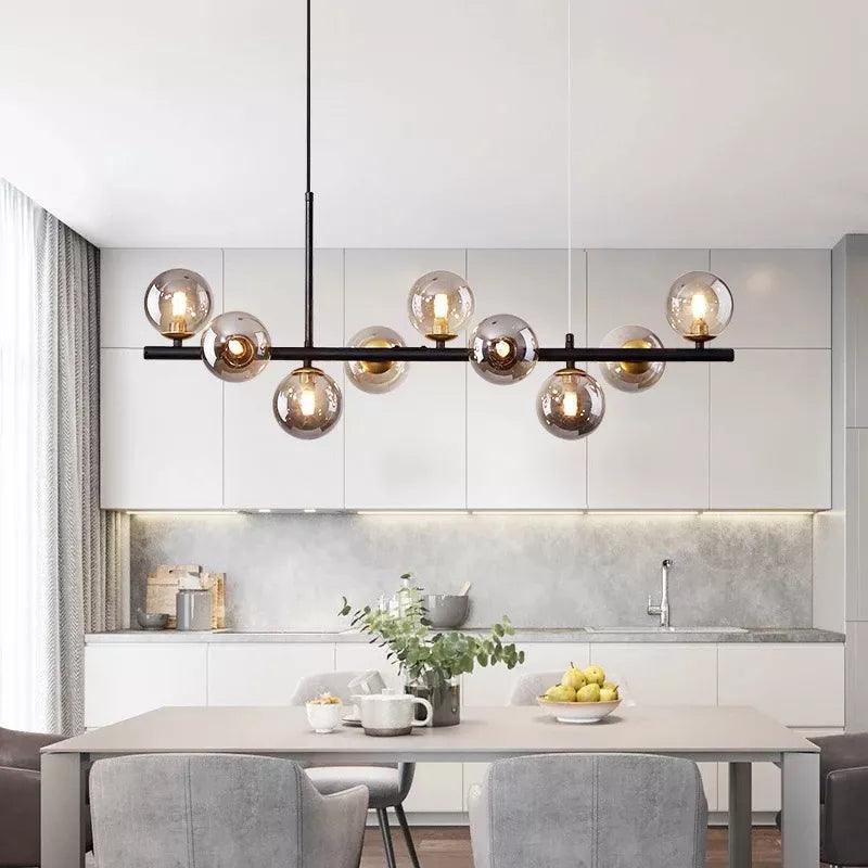 LumiSphere Modern Linear Chandelier | Elegant Glass Orb Pendant Lighting