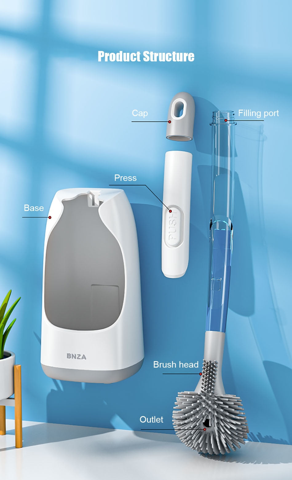 CleanEase - Self-Cleaning Dispenser Toilet Brush