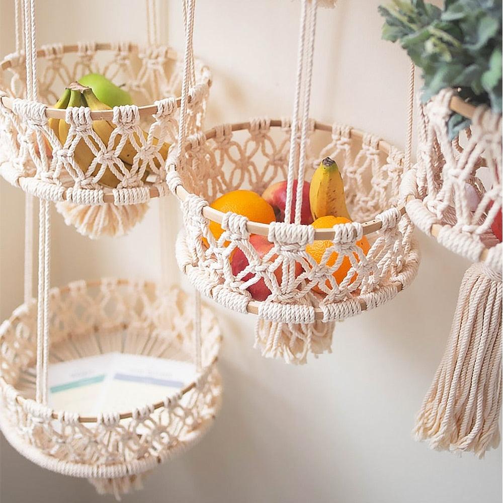LunaWeave- Hanging Macrame Basket Set with Tassel Detail