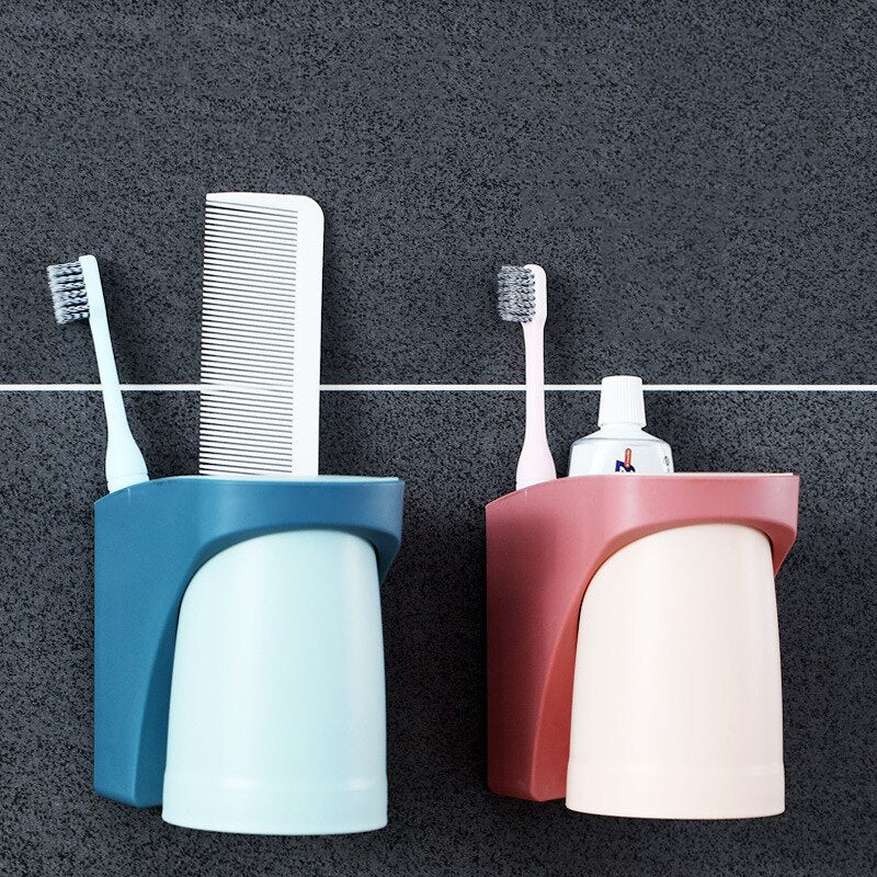 BrushEase - Wall-Mounted Toothbrush and Cup Holder