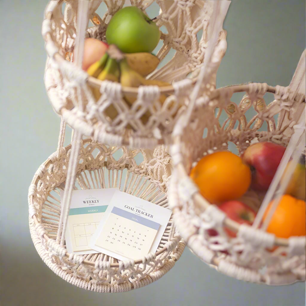 LunaWeave- Hanging Macrame Basket Set with Tassel Detail