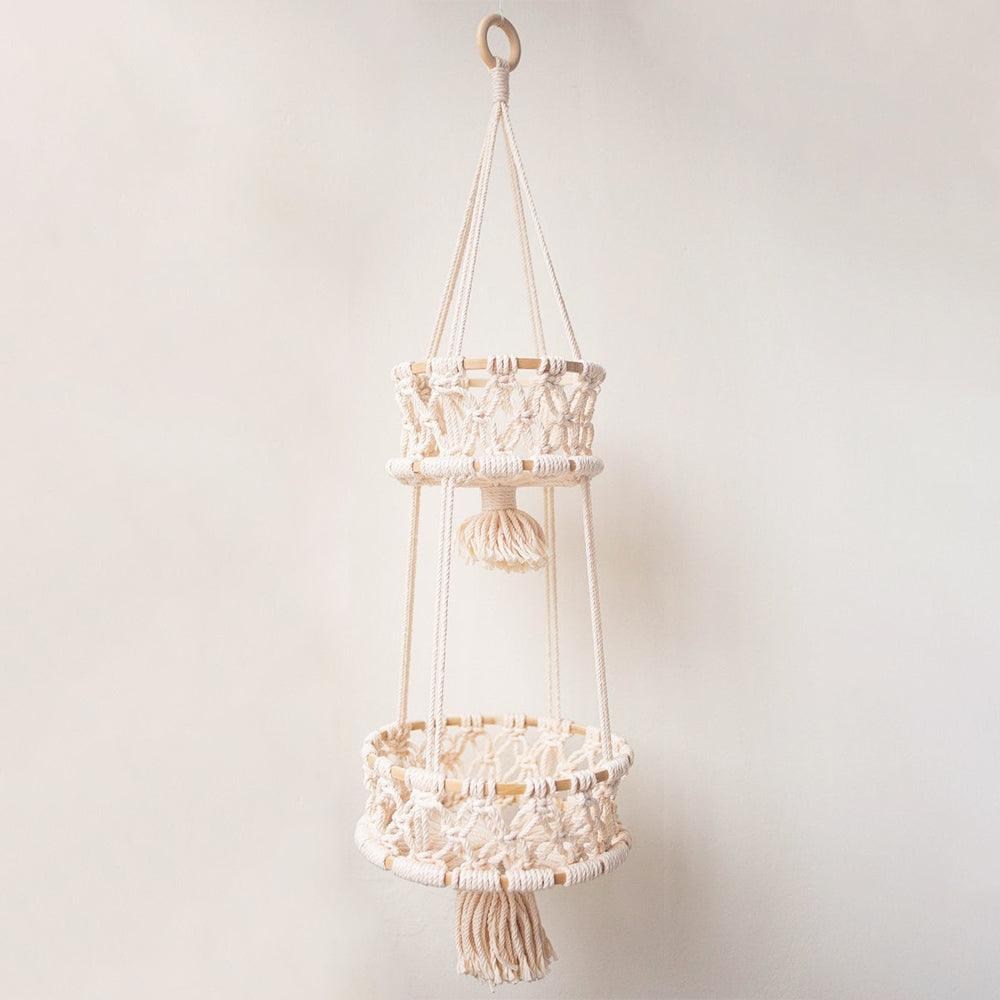 LunaWeave- Hanging Macrame Basket Set with Tassel Detail