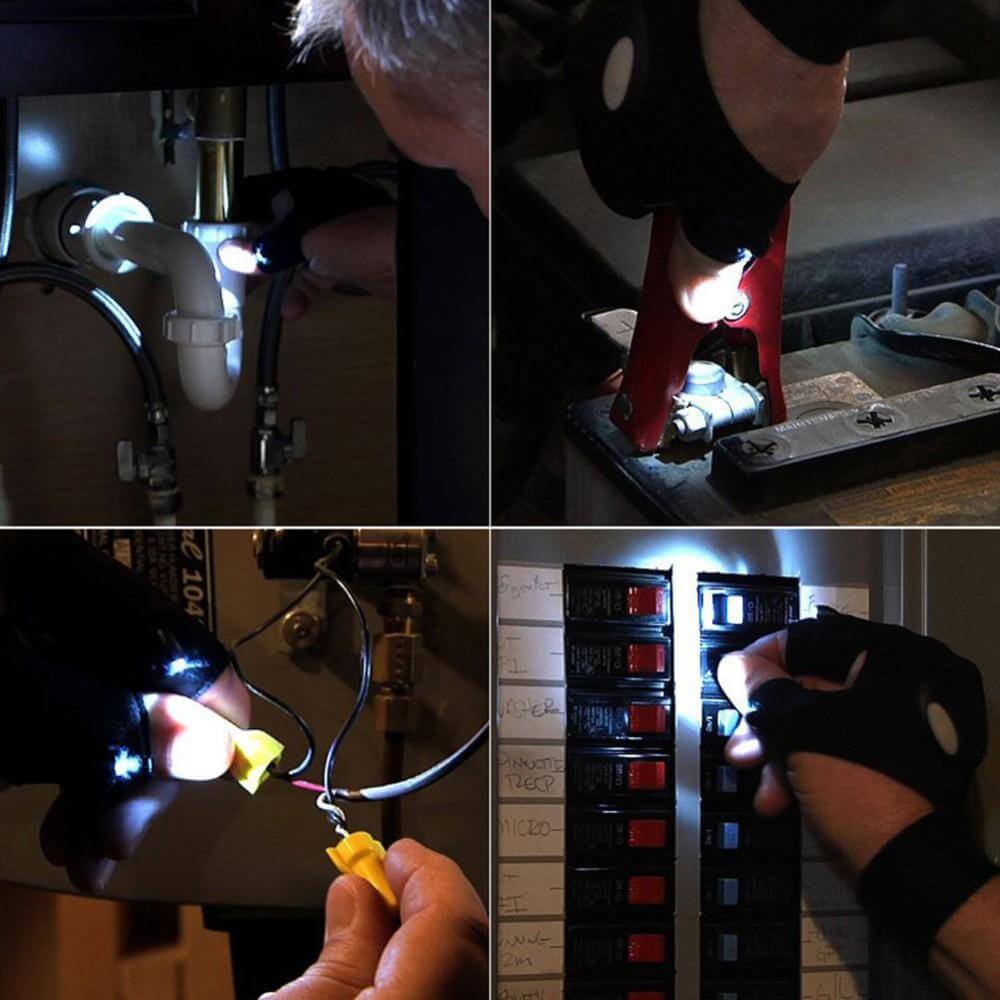 Fingerless LED Flashlight Gloves | Hands-Free Lighting for DIY, Camping, and Repairs