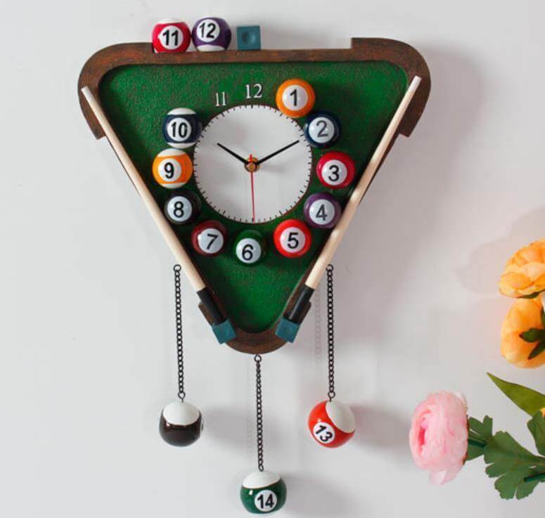 CueTime - Fun and Quirky Billiards Triangle Wall Clock