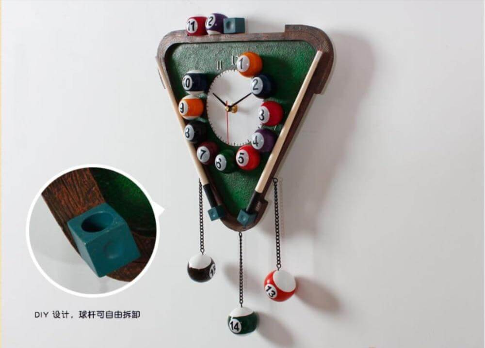 CueTime - Fun and Quirky Billiards Triangle Wall Clock