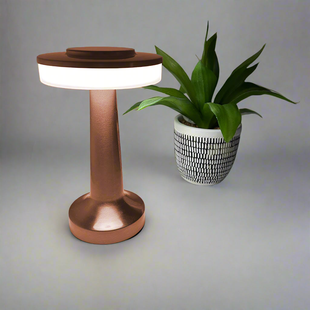 LumaGlow - Minimalist LED Table Lamp with Circular Top and Sleek Tapered Base