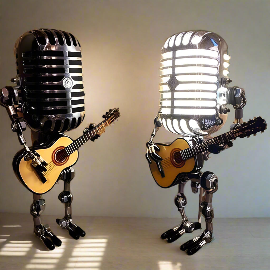 MicBots - Vintage Microphone LED Robots with Musical Instruments