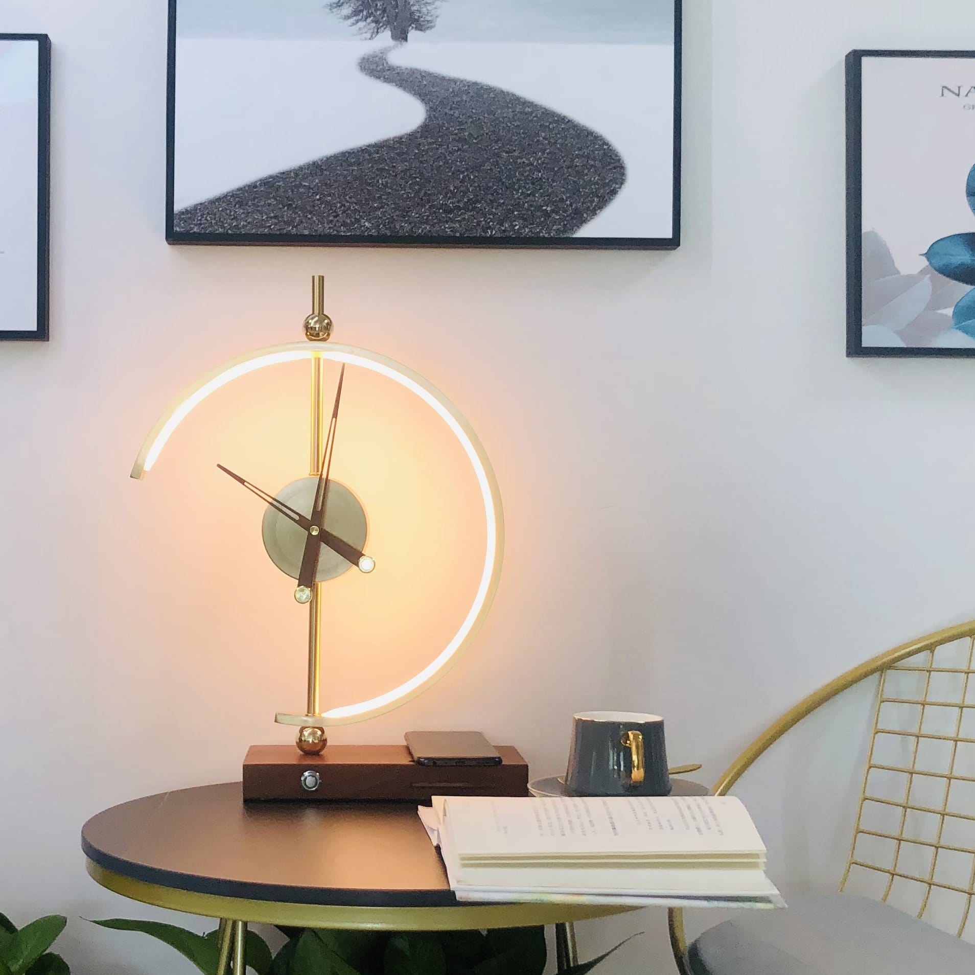 LumiCharge - Modern Arc Clock with Wireless Charging and Ambient Light