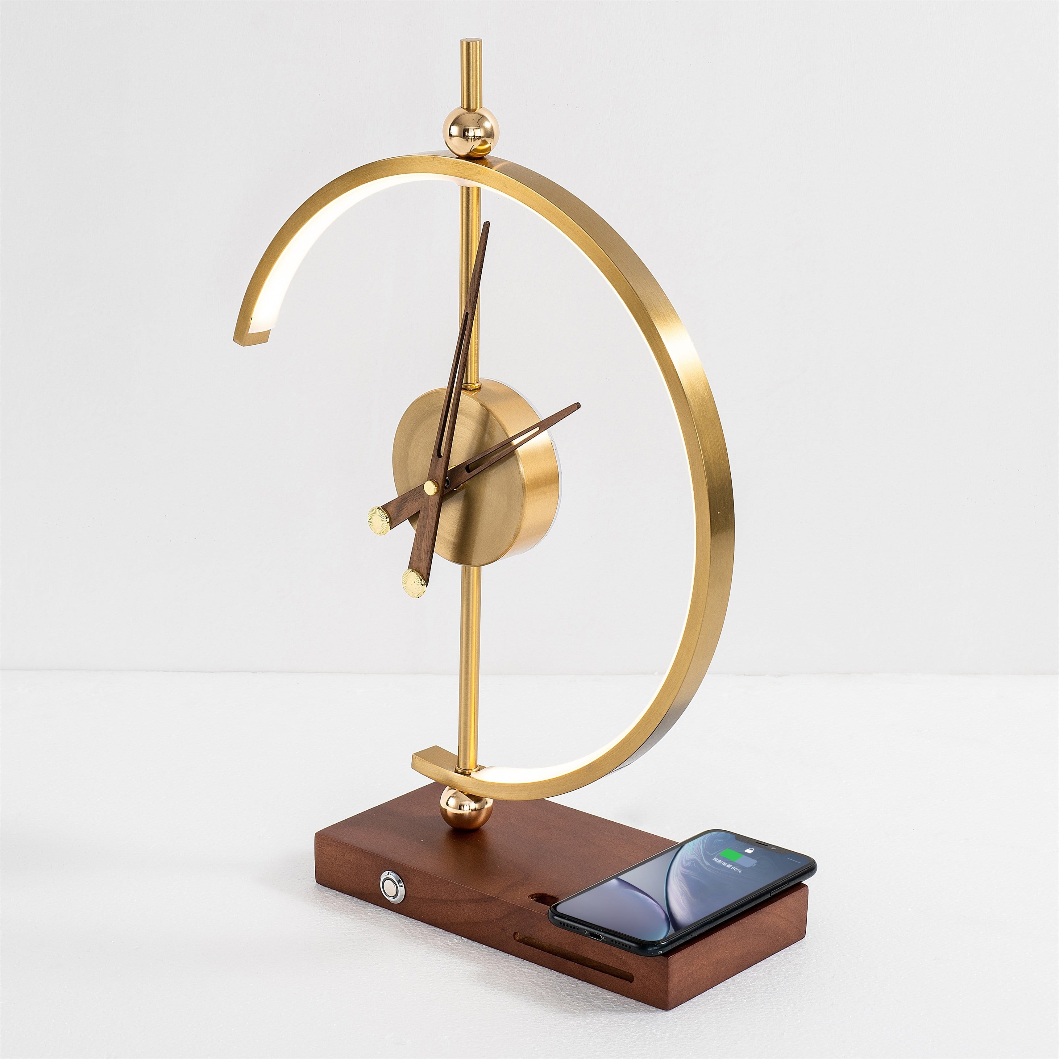 LumiCharge - Modern Arc Clock with Wireless Charging and Ambient Light