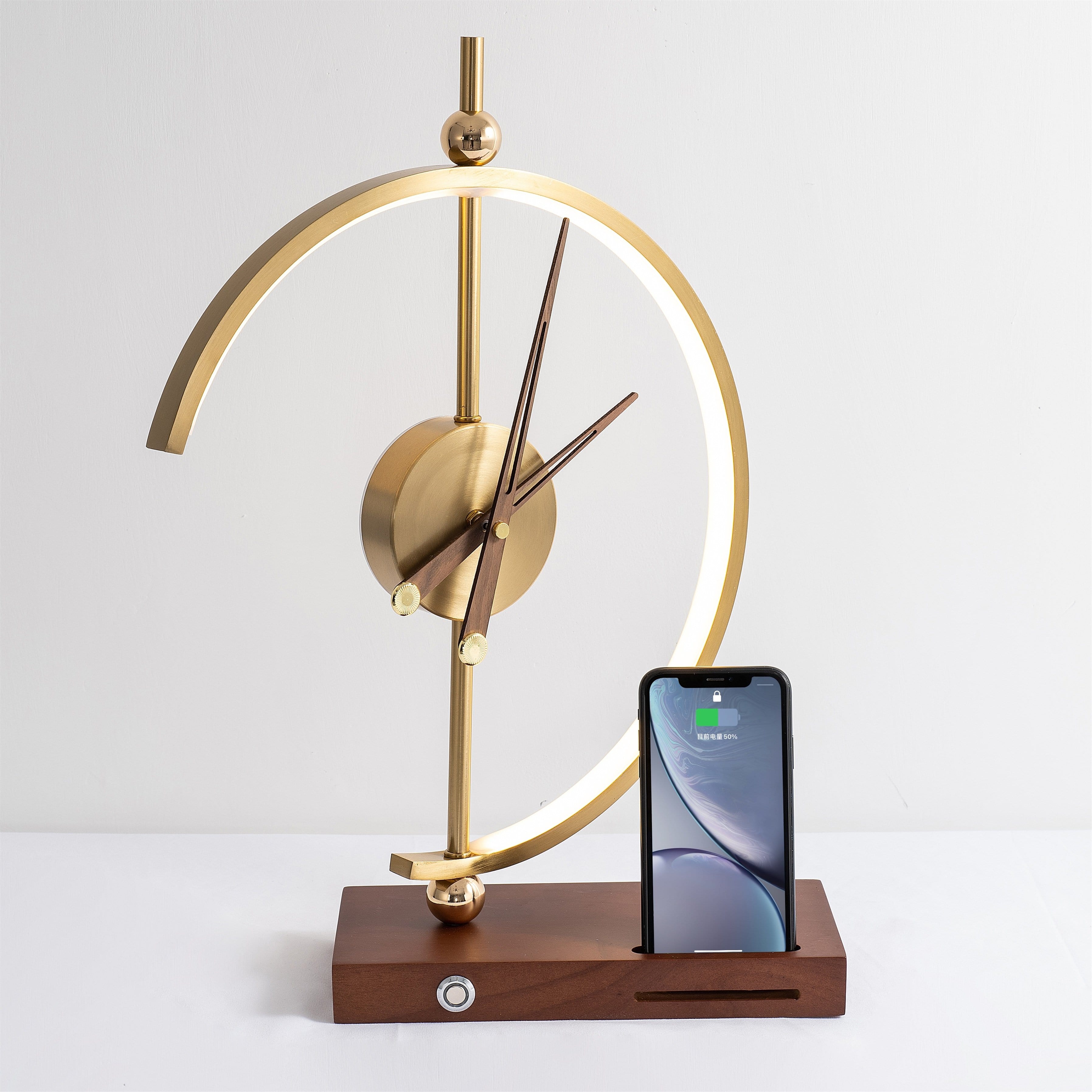 LumiCharge - Modern Arc Clock with Wireless Charging and Ambient Light