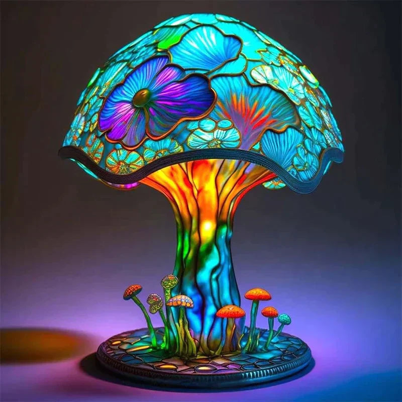 EnchantedGlow - Whimsical Stained-Glass Mushroom Lamp