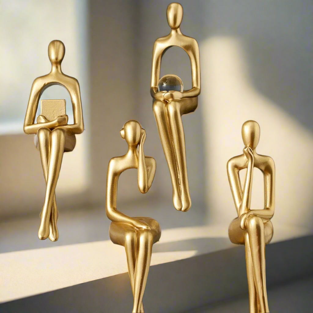 AurumEssence - Stylish Gold Abstract Bookshelf Figurines
