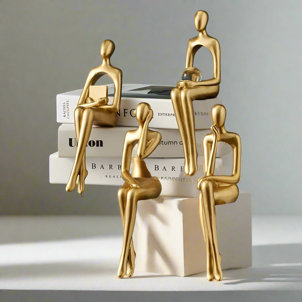 AurumEssence - Stylish Gold Abstract Bookshelf Figurines