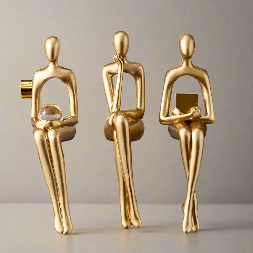 AurumEssence - Stylish Gold Abstract Bookshelf Figurines