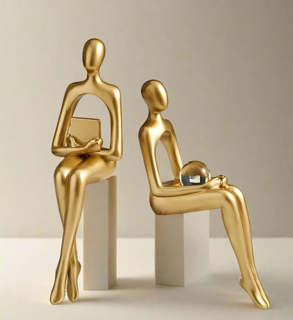 AurumEssence - Stylish Gold Abstract Bookshelf Figurines