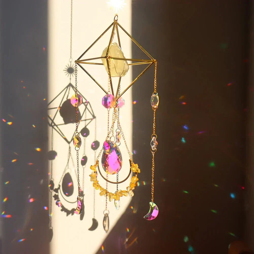 Celestara - 3D Crystal Suncatcher with Moon Charms and Gem Core
