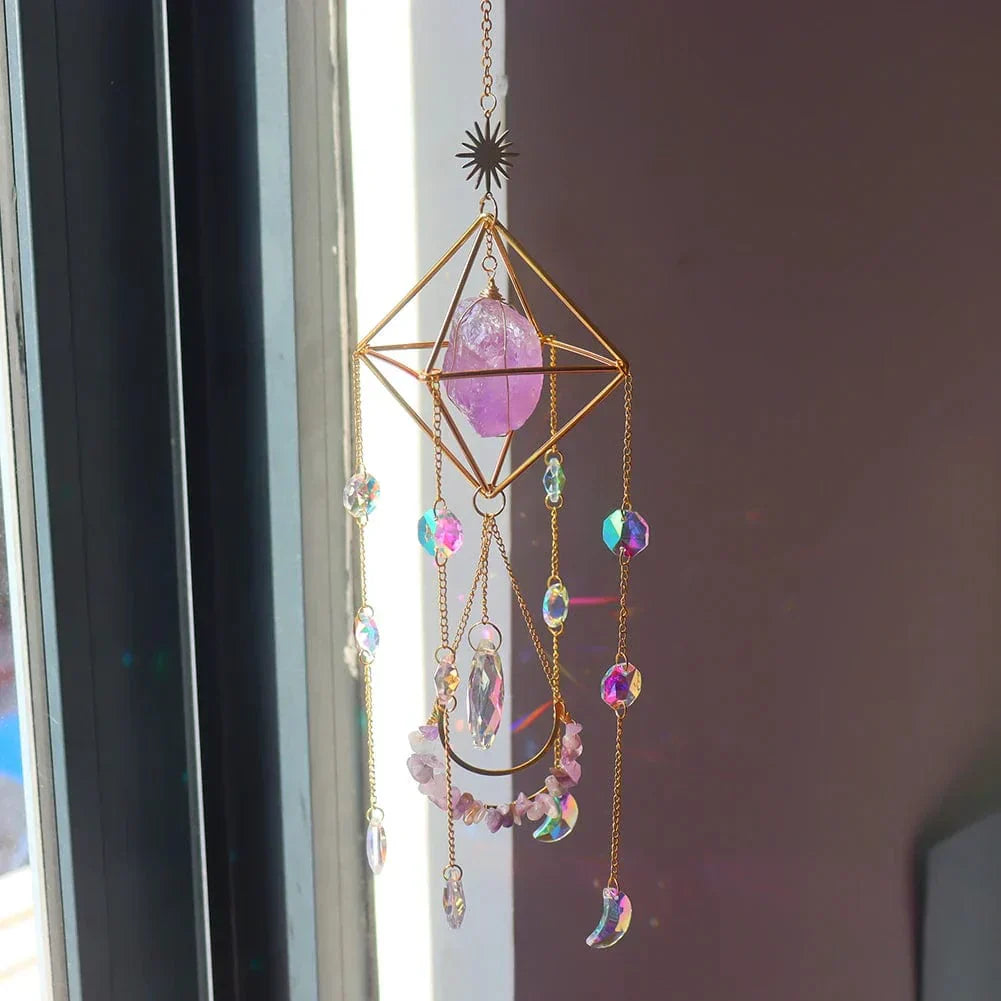 Celestara - 3D Crystal Suncatcher with Moon Charms and Gem Core