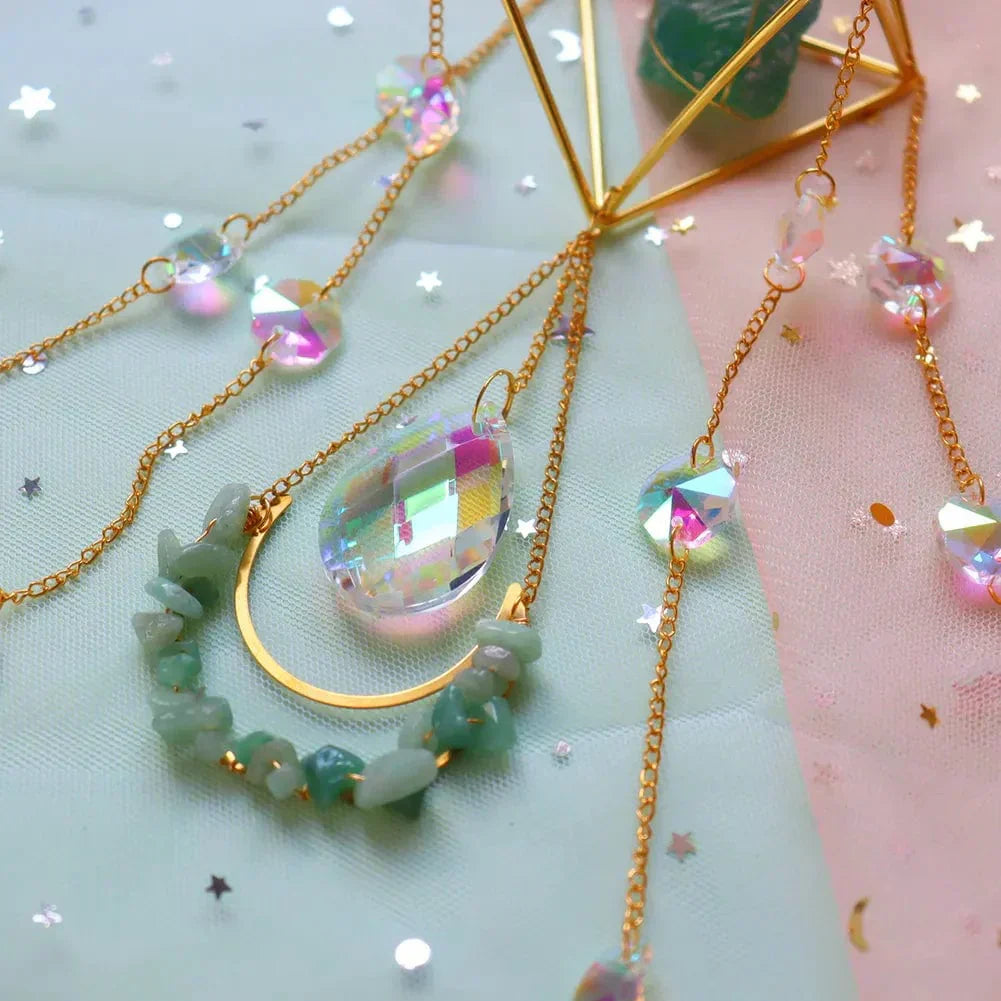 Celestara - 3D Crystal Suncatcher with Moon Charms and Gem Core