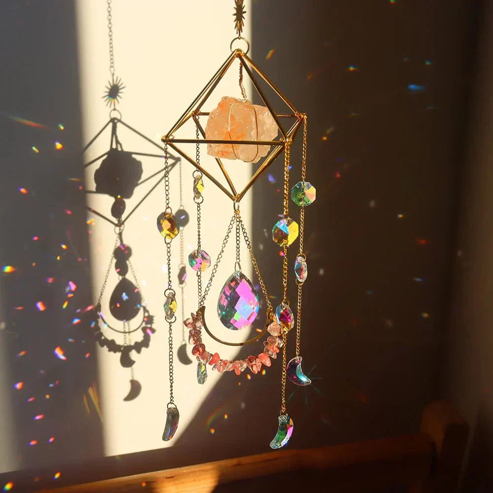 Celestara - 3D Crystal Suncatcher with Moon Charms and Gem Core