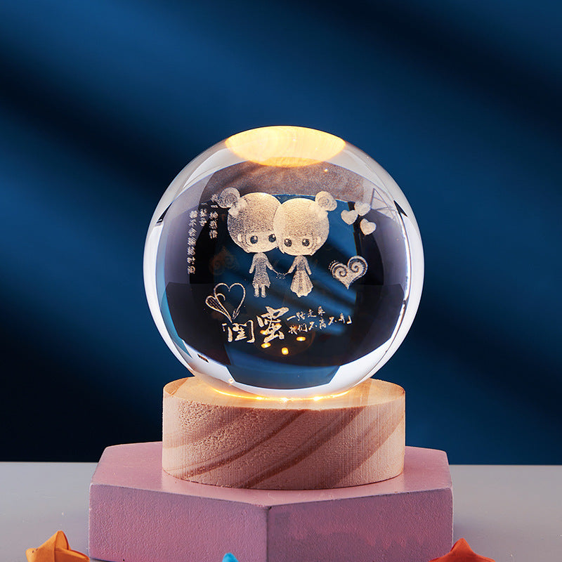 Luminous 3D Crystal Sphere Night Lamp – Enchanting LED Mood Light