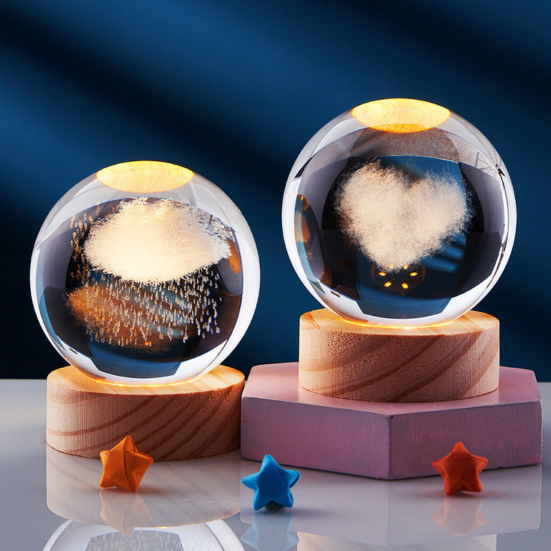 Luminous 3D Crystal Sphere Night Lamp – Enchanting LED Mood Light