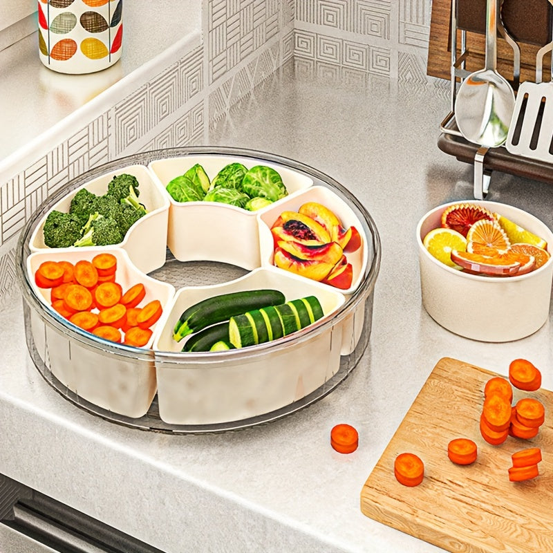 RevolveBites Rotating Snack Organizer – Round Plastic Divided Food Storage Container