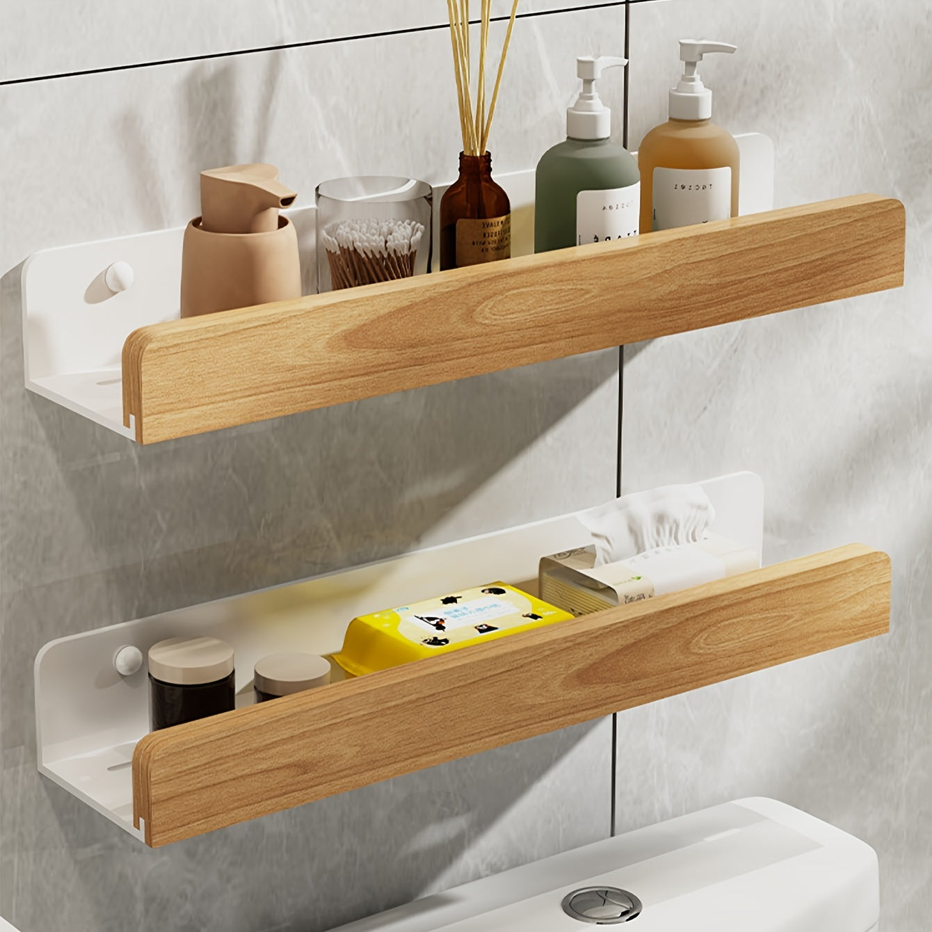 RustiRack Wall Shelf – Rustic Bathroom Storage Solution with No-Drill Installation