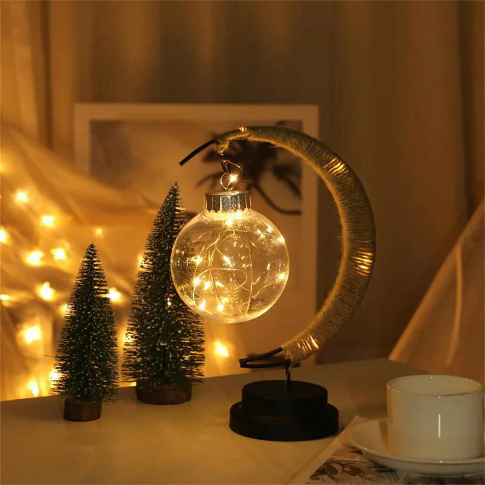 LunaGlow - Enchanting Crescent Moon Table Lamp with Twine Design