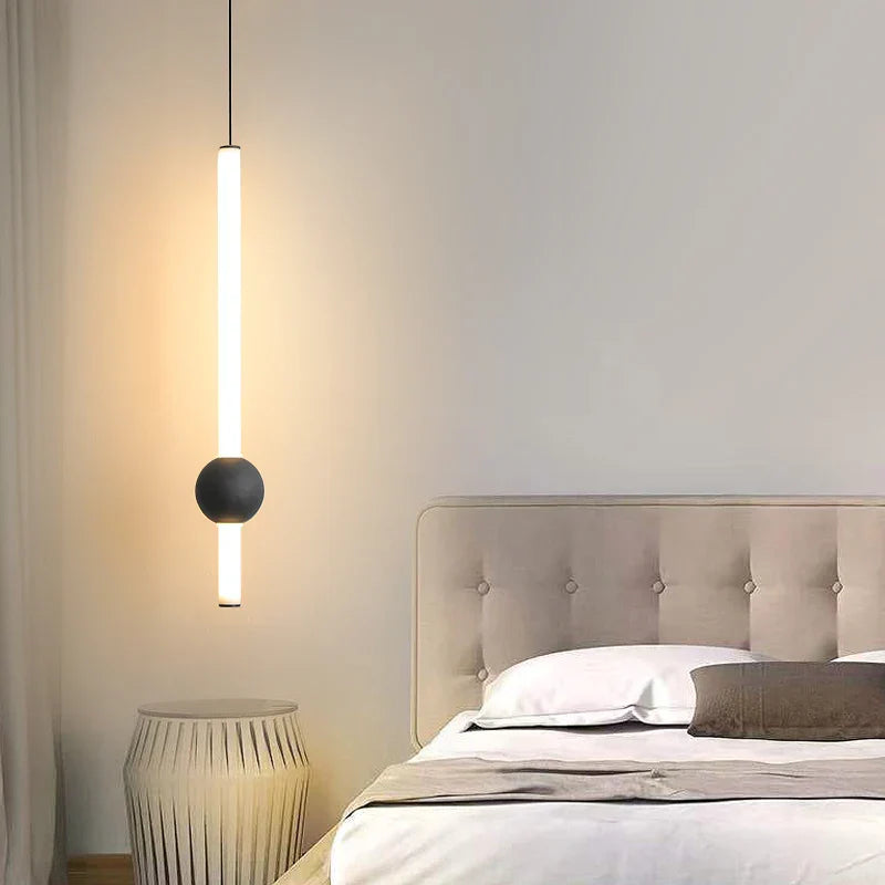 LumaSphere - Minimalist Pendant Light with Slender Black Rod and Glass Globe