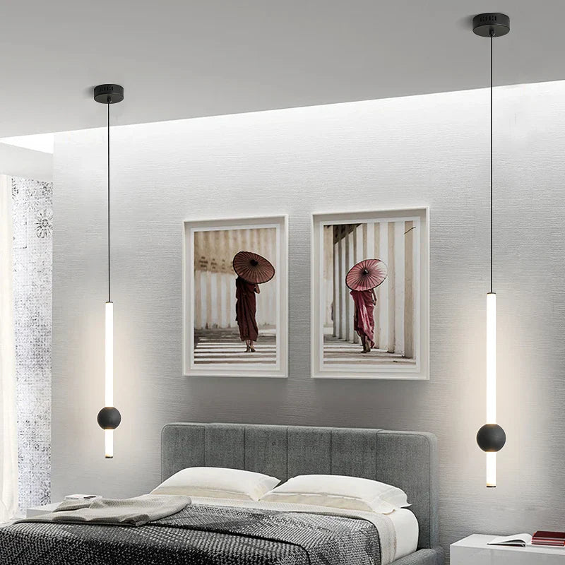 LumaSphere - Minimalist Pendant Light with Slender Black Rod and Glass Globe
