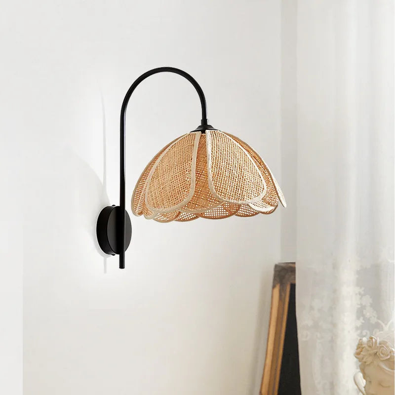 BloomGlow - Boho Rattan Woven Flower Wall Lamp