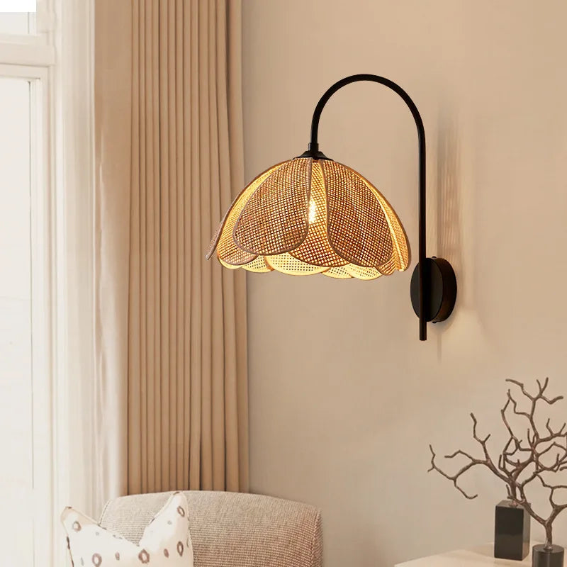 BloomGlow - Boho Rattan Woven Flower Wall Lamp