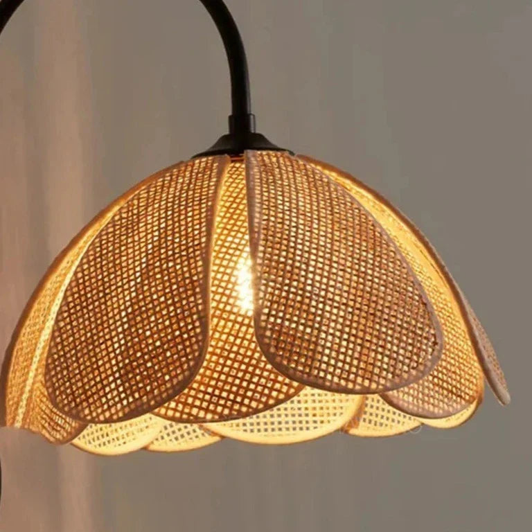 BloomGlow - Boho Rattan Woven Flower Wall Lamp