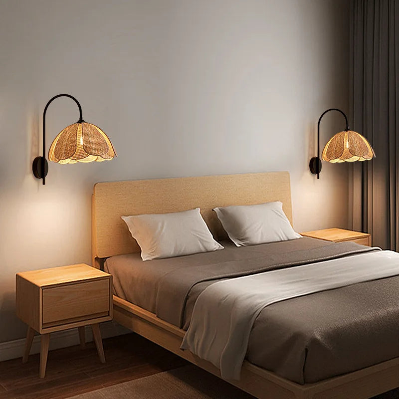 BloomGlow - Boho Rattan Woven Flower Wall Lamp