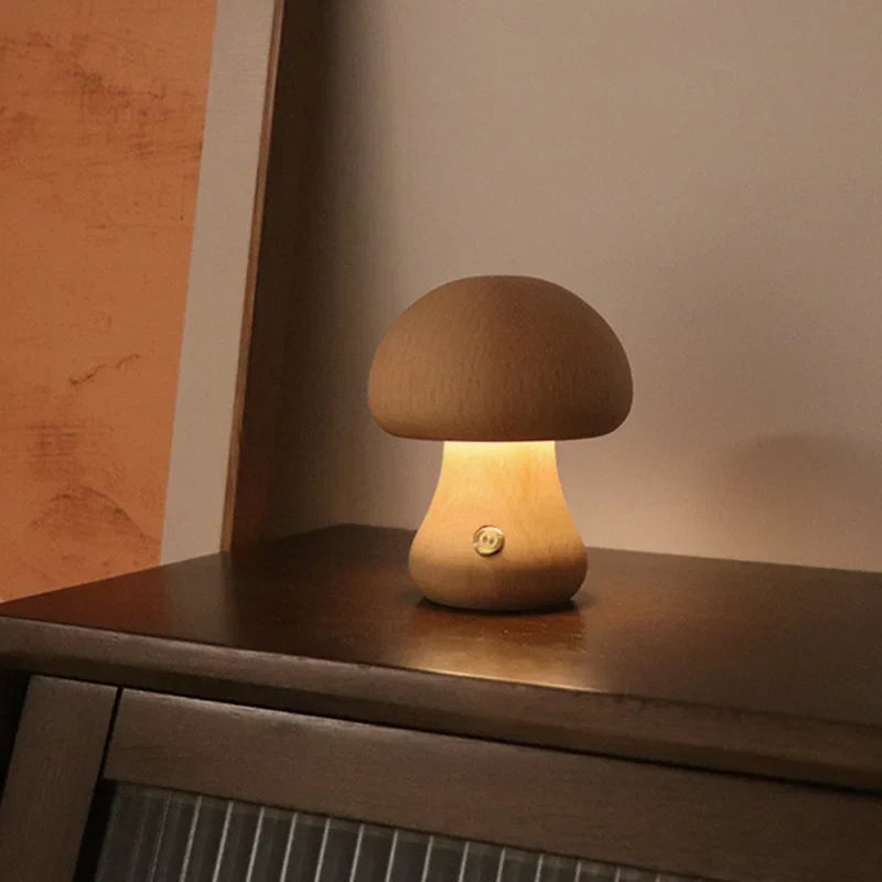 WoodlandGlow - Wooden Mushroom Night Light