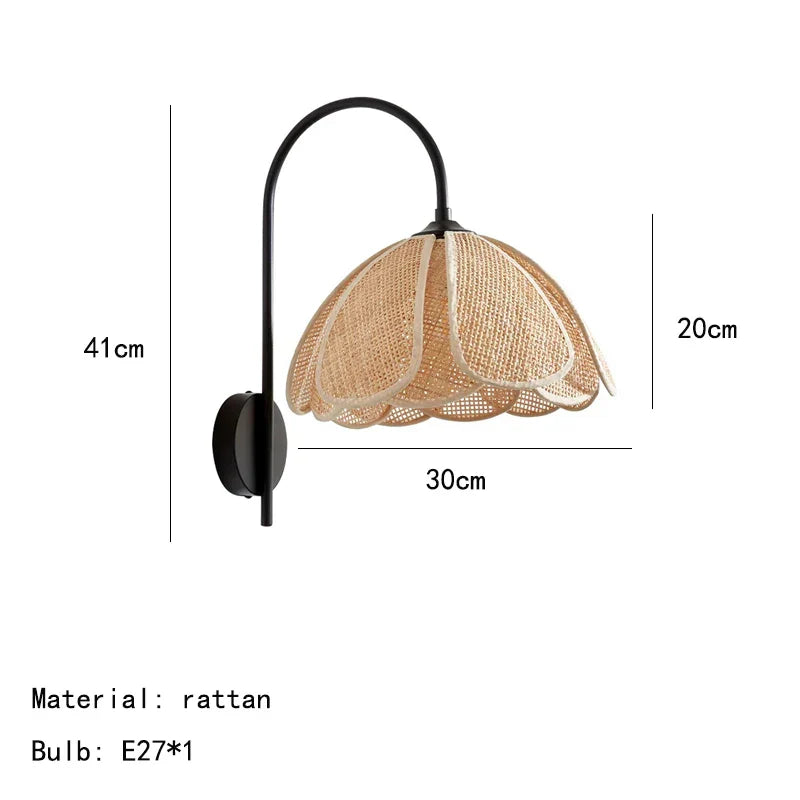 BloomGlow - Boho Rattan Woven Flower Wall Lamp