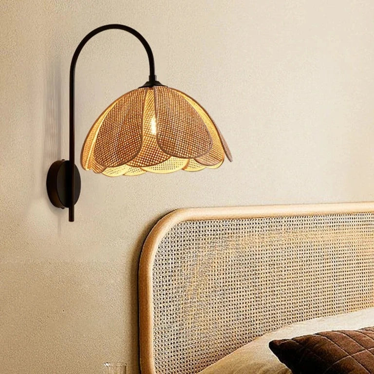 BloomGlow - Boho Rattan Woven Flower Wall Lamp