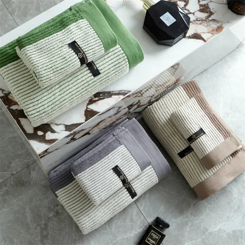 LuxeStripe - Premium Cotton Striped Face and Bath Towel