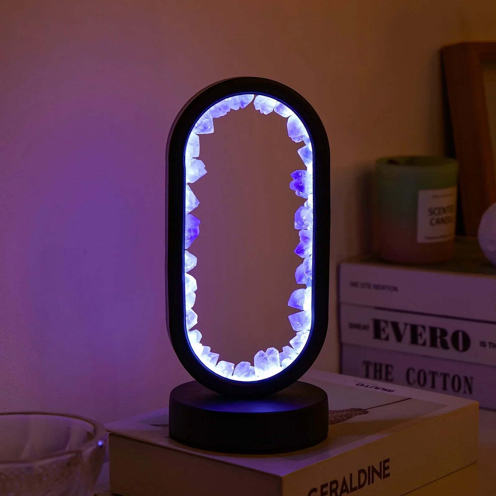AmethystGlow- Serenity and Modern Elegance Oval Crystal LED Lamp