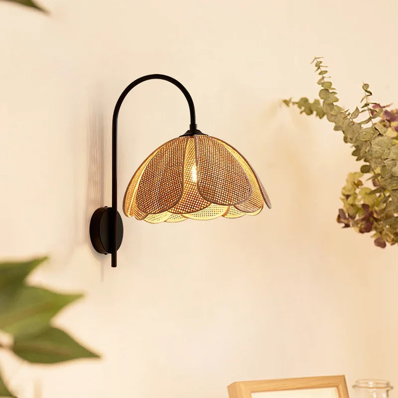 BloomGlow - Boho Rattan Woven Flower Wall Lamp