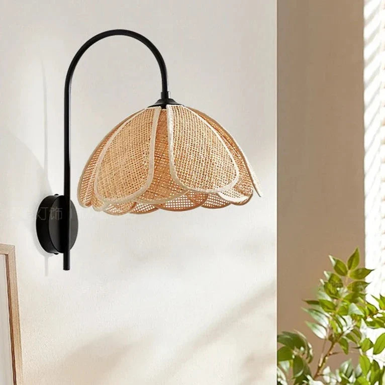 BloomGlow - Boho Rattan Woven Flower Wall Lamp