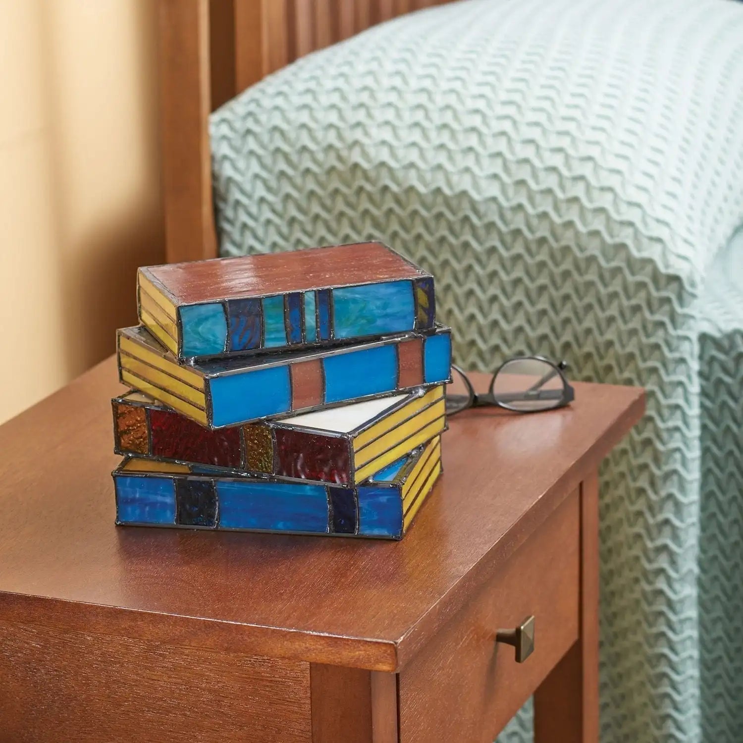 Biblioglow-  Artful  Stained-Glass Book Stack Lamp