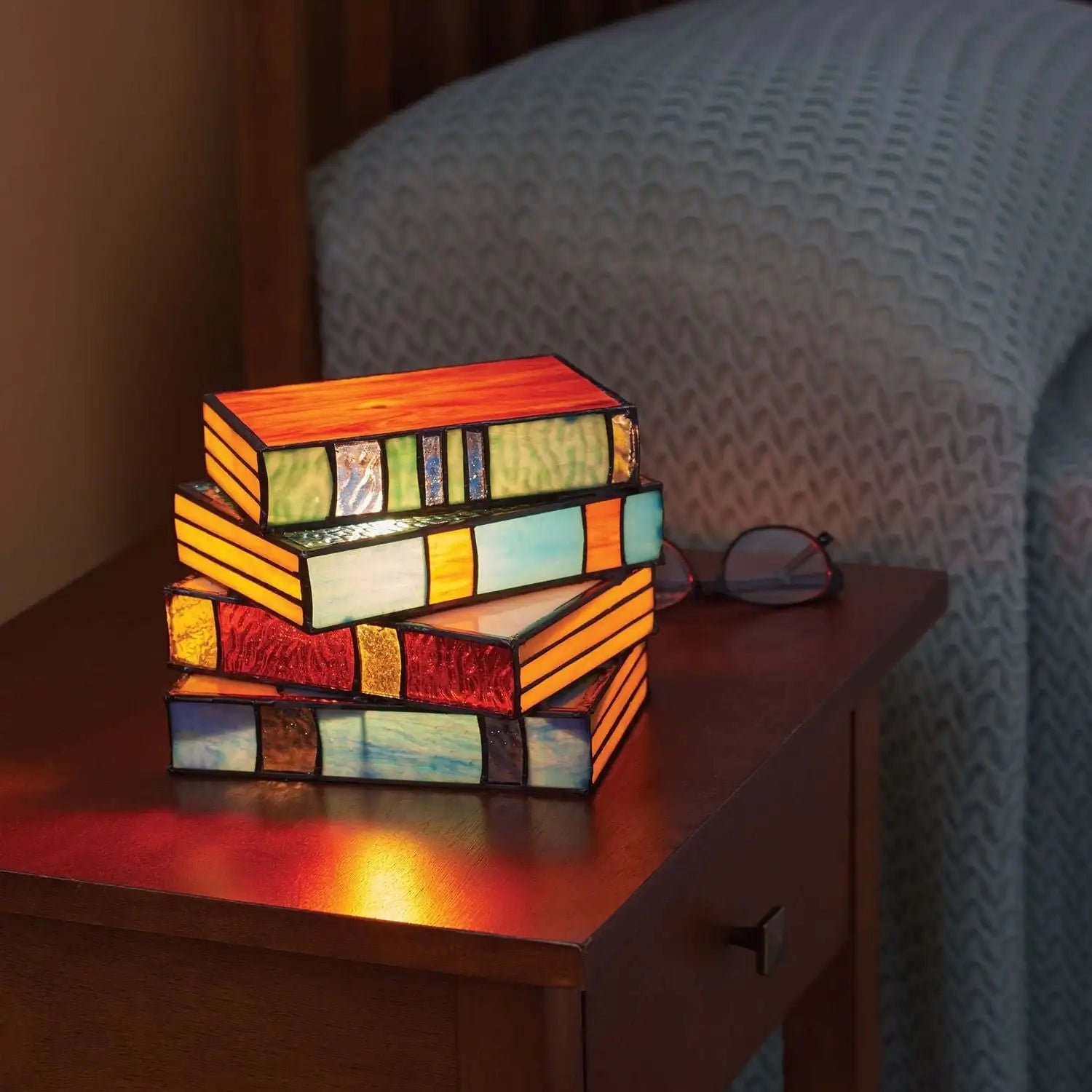 Biblioglow-  Artful  Stained-Glass Book Stack Lamp